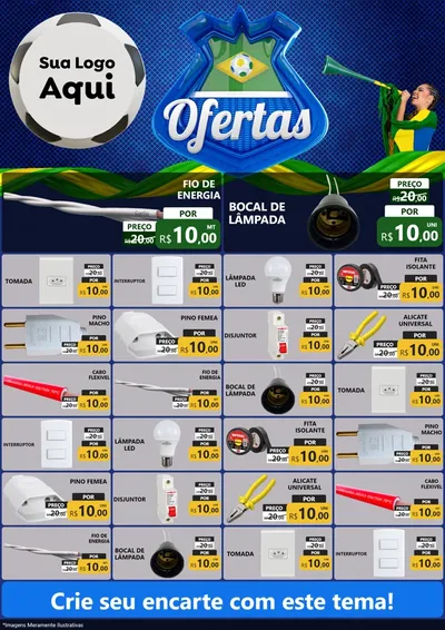 Modelo de Encarte para Encarte A4 Vertical com o tema Ofertas (Futebol) para Materiais Elétricos