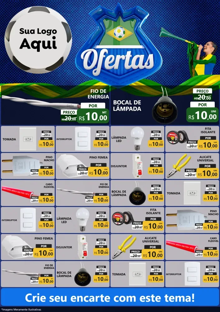 Modelo de Encarte para Encarte A4 Vertical com o tema Ofertas (Futebol) para Materiais Elétricos