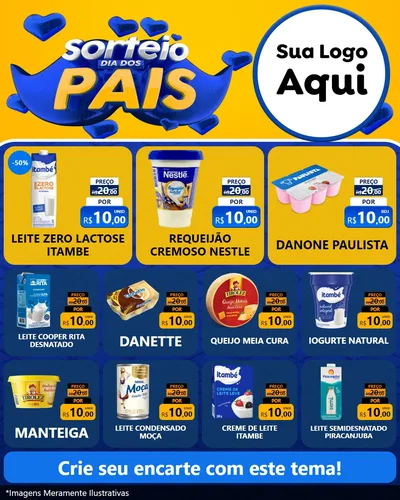 Modelo de Rede Social para Feed Instagram com o tema Sorteio Dia dos Pais para Frios e Laticínios