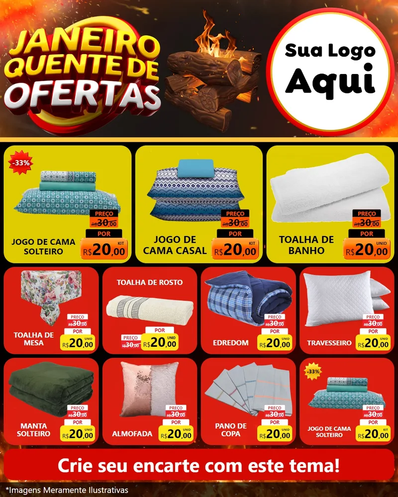 Modelo de Rede Social para Feed Instagram com o tema Janeiro Quente de Ofertas para Cama, Mesa e Banho