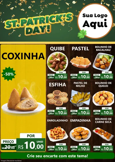 Modelo de Encarte para Encarte A4 Vertical com o tema St Patriks Day para Salgadaria