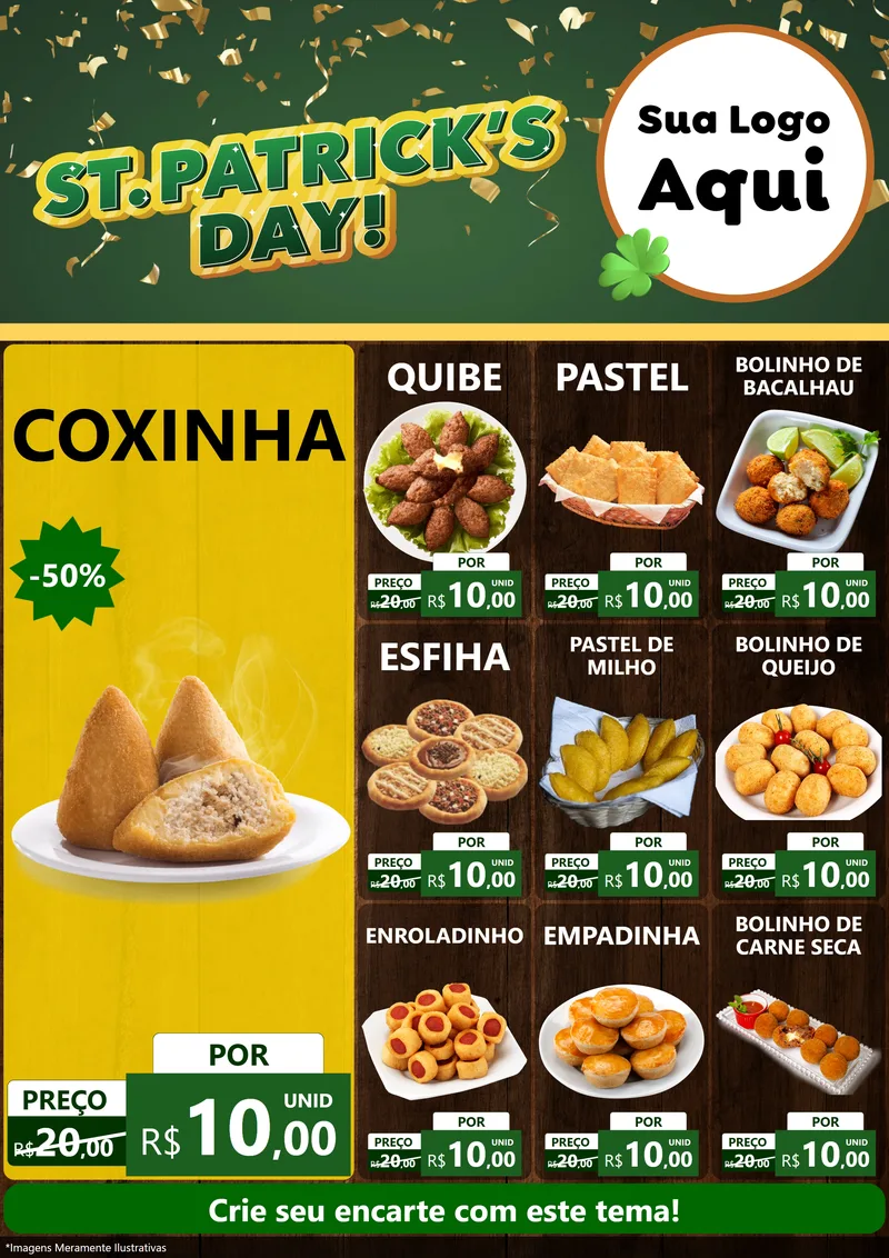 Modelo de Encarte para Encarte A4 Vertical com o tema St Patriks Day para Salgadaria