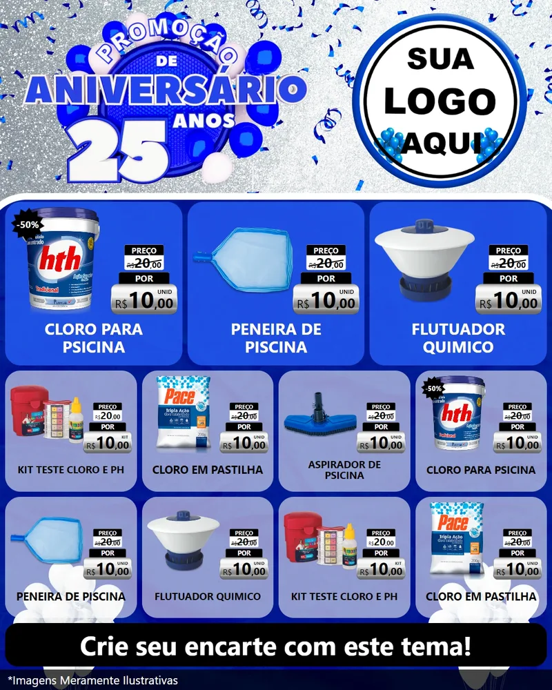 Modelo de Rede Social para Feed Instagram com o tema Promoção de Aniversário - 25 Anos para Produtos para Piscina