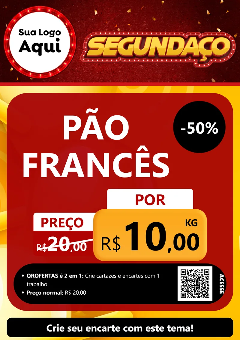 Modelo de Cartaz para Cartaz A4 Vertical com o tema Segundaço para Padaria