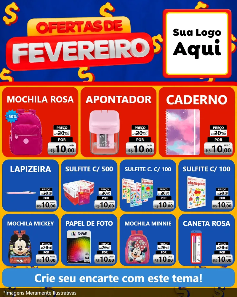 Modelo de Rede Social para Feed Instagram com o tema Ofertas de Fevereiro para Papelaria