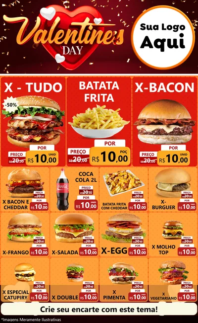 Modelo de Encarte para Encarte Grande com o tema Valentine's Day para Hamburgueria