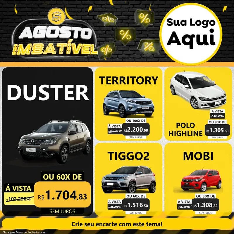 Modelo de Rede Social para Feed Facebook com o tema Agosto Imbatível para Concessionaria de Carros