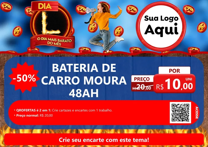 Modelo de Cartaz para Cartaz A4 Horizontal com o tema Dia L - O Dia Mais Barato Do Mês para Baterias Elétricas