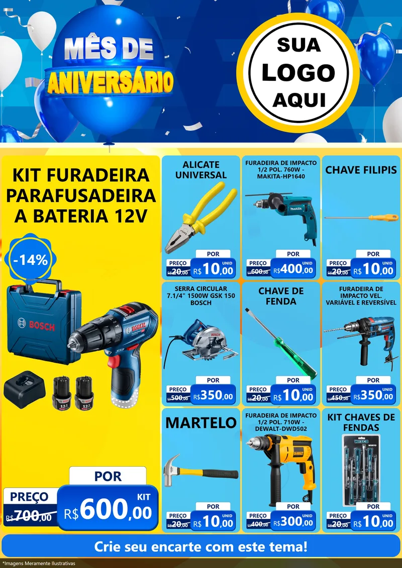 Modelo de Encarte para Encarte A4 Vertical com o tema Mês de Aniversário para Maquinas e Ferramentas