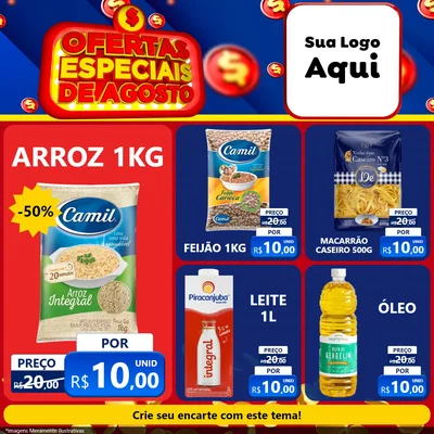 Modelo de Rede Social para Feed Facebook com o tema Ofertas Especiais de Agosto para Supermercado