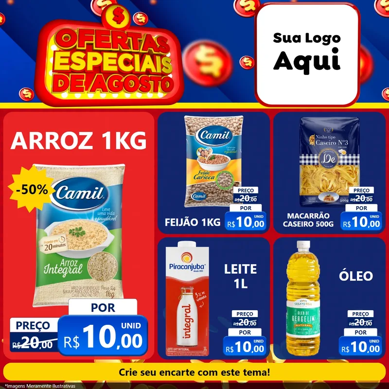 Modelo de Rede Social para Feed Facebook com o tema Ofertas Especiais de Agosto para Supermercado