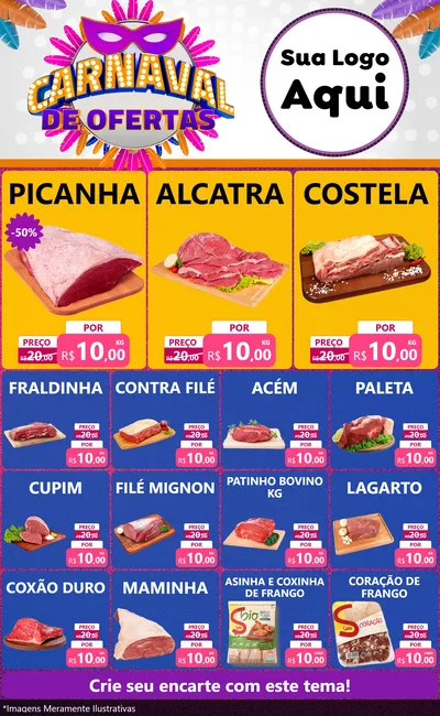 Modelo de Encarte para Encarte Grande com o tema Carnaval de Ofertas para Açougue