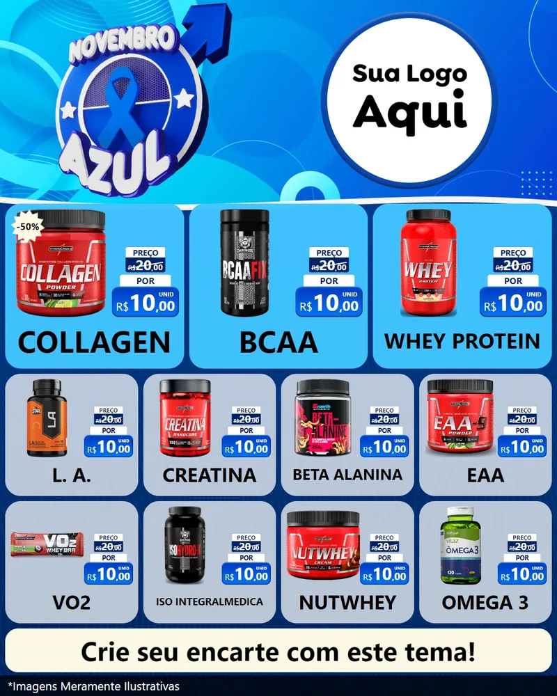 Modelo de Rede Social para Feed Instagram com o tema Novembro Azul para Suplementos alimentares