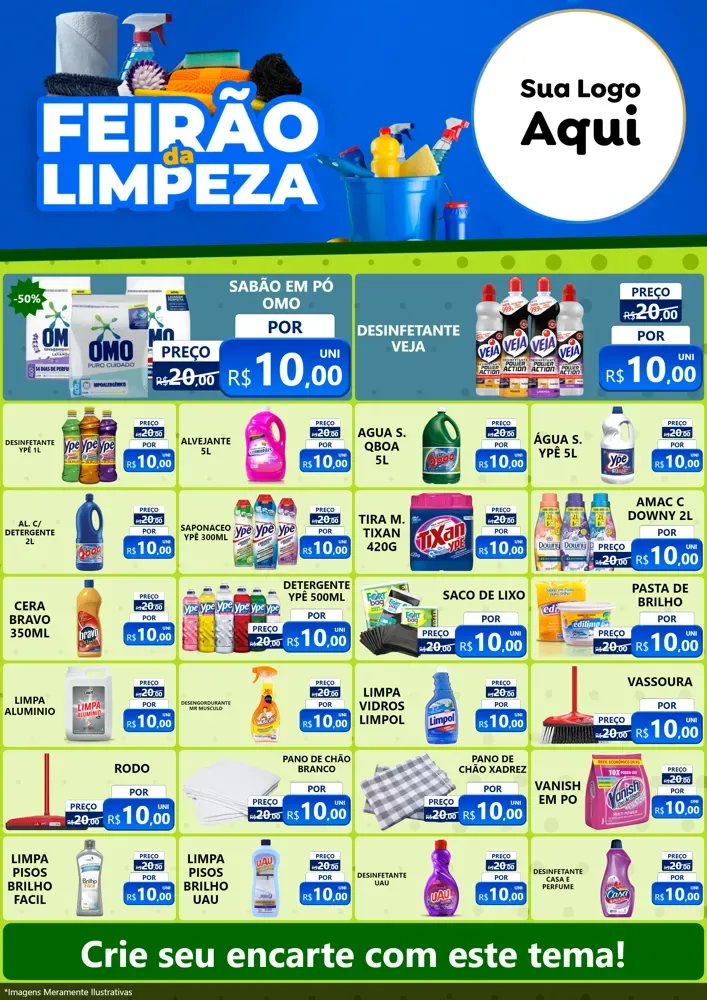 Modelo de Encarte para Encarte A4 Vertical com o tema Feirão da Limpeza para Produtos de Limpeza