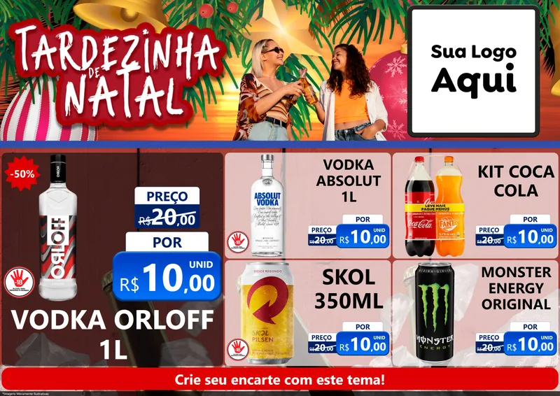 Modelo de Encarte para Encarte A4 Horizontal com o tema Tardezinha de natal para Distribuidora de bebidas