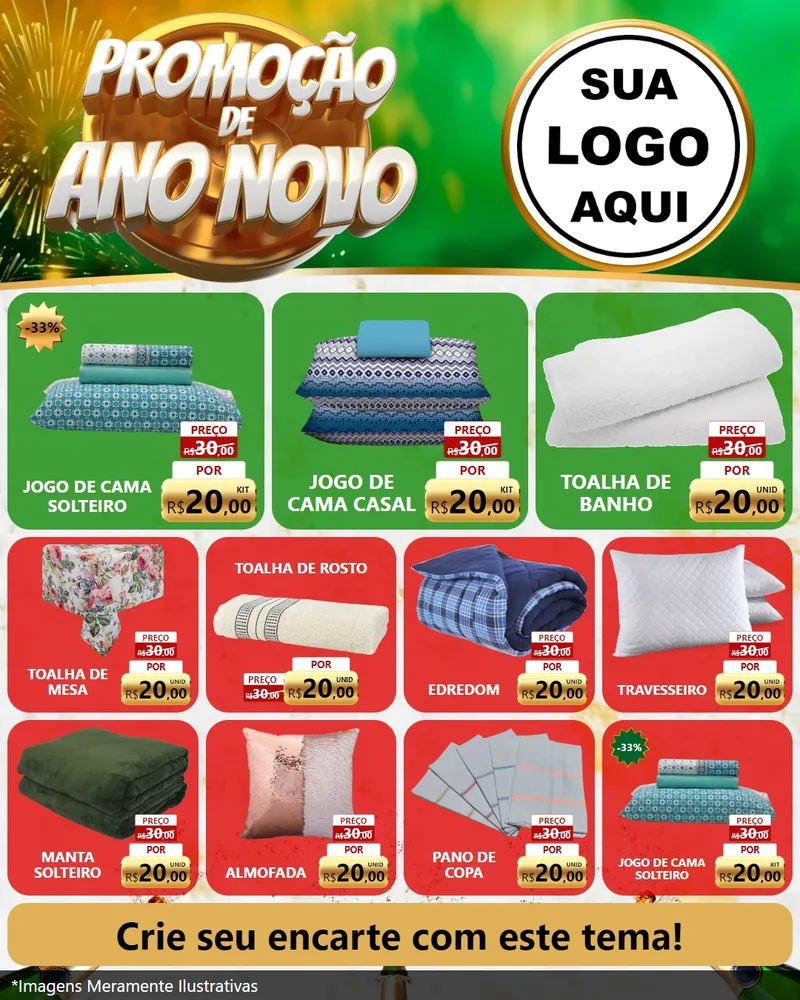 Modelo de Rede Social para Feed Instagram com o tema Promoção de Ano Novo para Cama, Mesa e Banho
