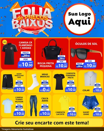 Modelo de Rede Social para Feed Instagram com o tema Folia de Preços Baixos para Roupas e acessórios