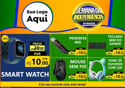 Modelo de Encarte para Encarte A4 Horizontal com o tema Semana da Independência Declaramos Preços Baixos para Informática