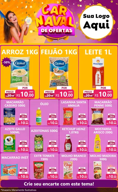 Modelo de Encarte para Encarte Grande com o tema Carnaval de Ofertas para Supermercado
