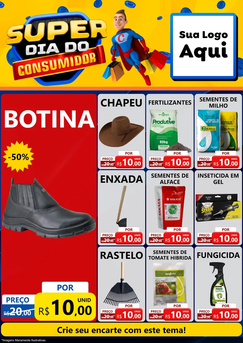 Modelo de Encarte para Encarte A4 Vertical com o tema Super Dia do Consumidor para Agropecuária