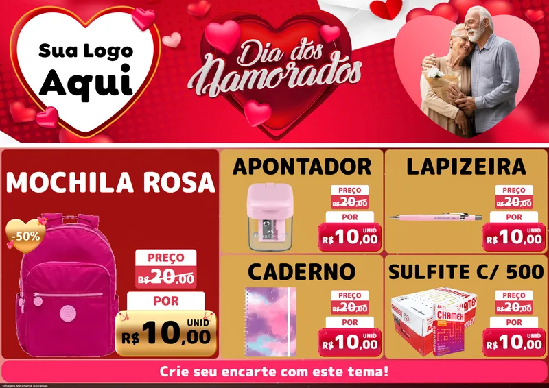 Modelo de Encarte para Encarte A4 Horizontal com o tema Dia Dos Namorados para Papelaria
