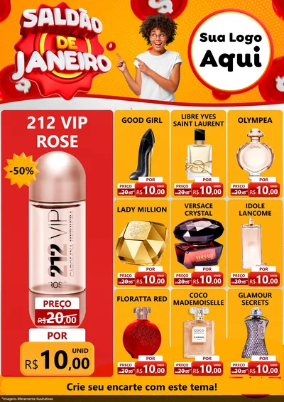 Modelo de Encarte para Encarte A4 Vertical com o tema Saldão de Janeiro para Perfumes