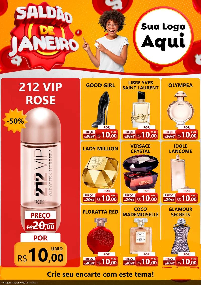 Modelo de Encarte para Encarte A4 Vertical com o tema Saldão de Janeiro para Perfumes
