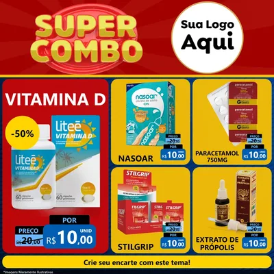 Modelo de Rede Social para Feed Facebook com o tema Super Combo para Farmácia
