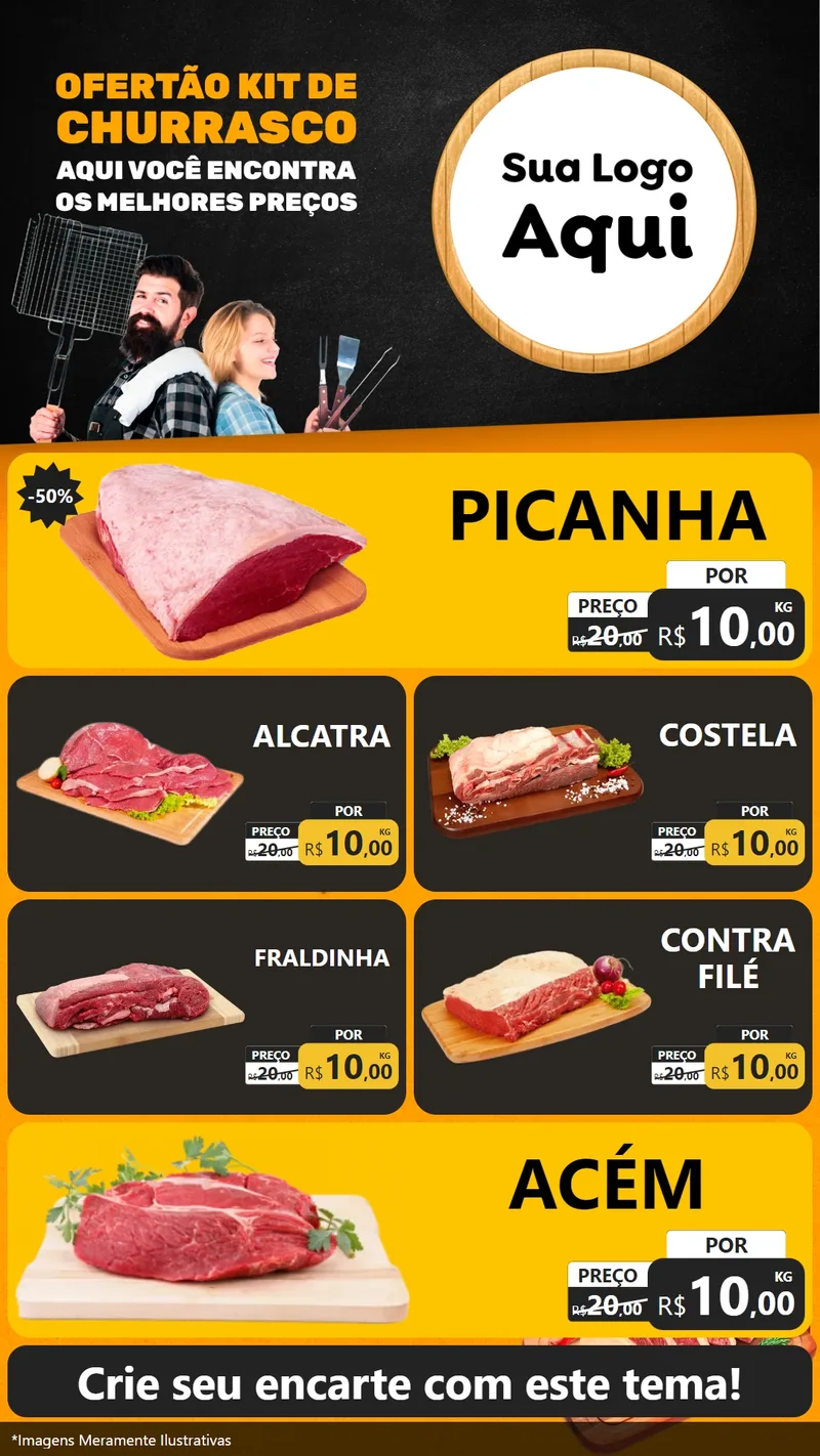 Modelo de TV para TV Vertical com o tema Ofertão Kit de Churrasco para Açougue