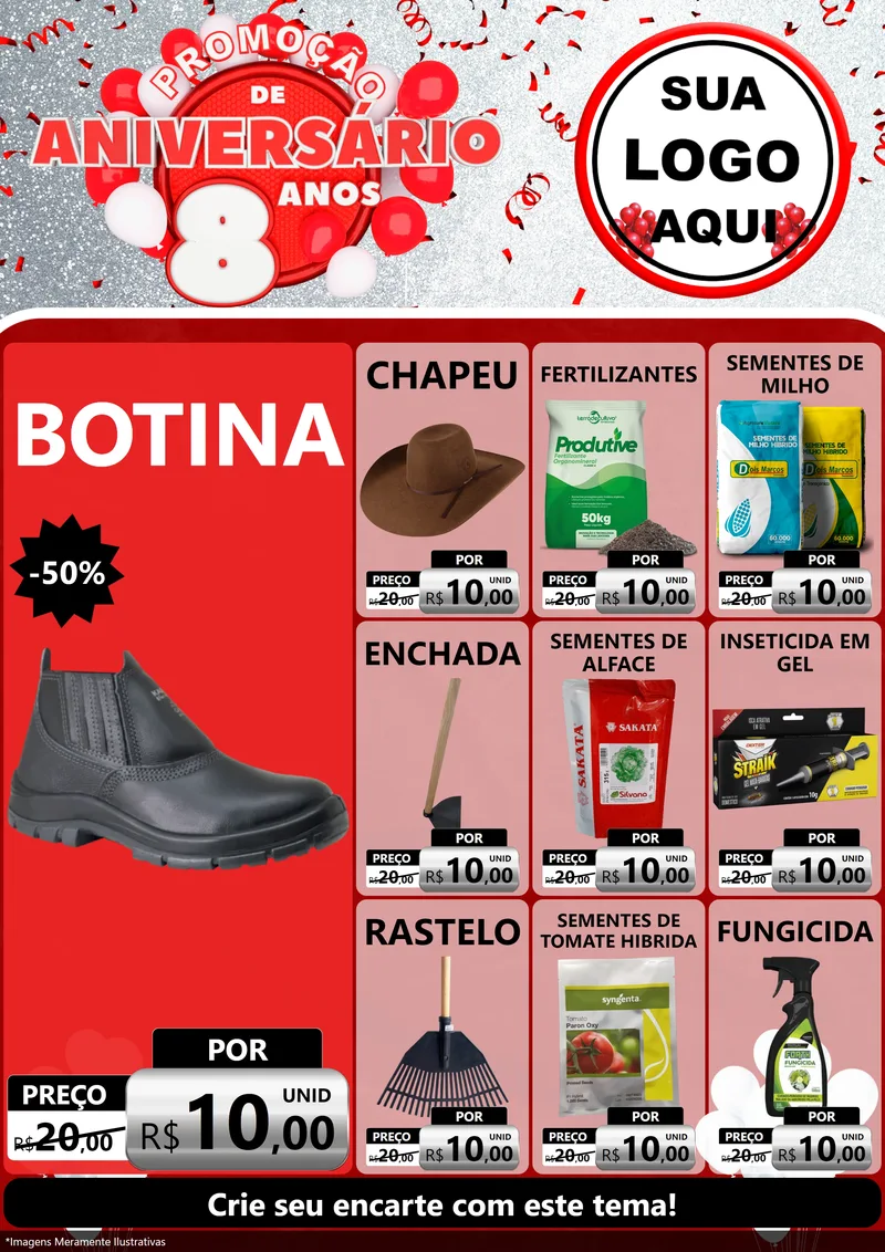 Modelo de Encarte para Encarte A4 Vertical com o tema Promoção de Aniversário - 8 Anos para Agropecuária
