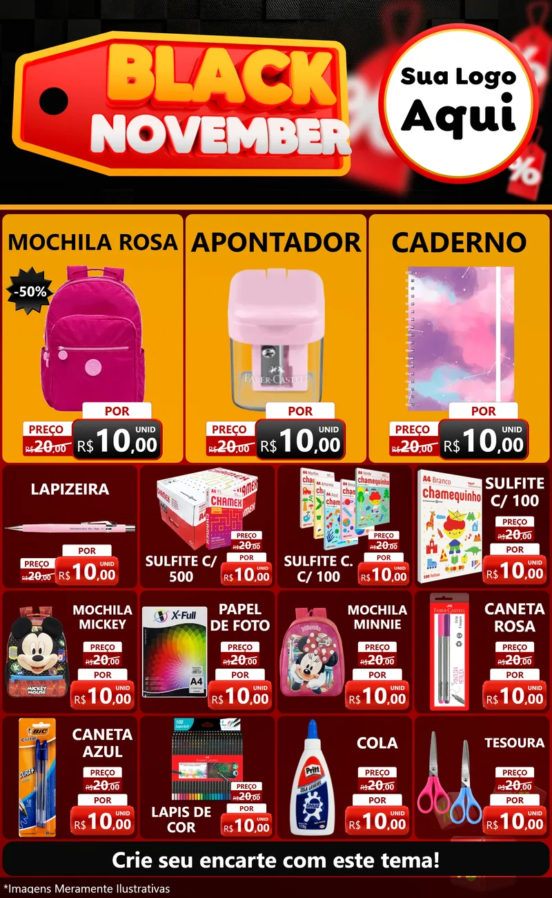Modelo de Encarte para Encarte Grande com o tema Black November para Papelaria
