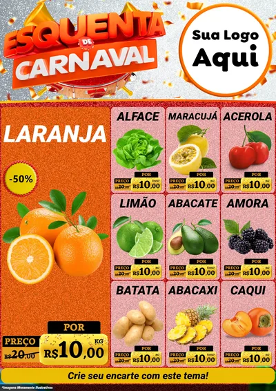 Modelo de Encarte para Encarte A4 Vertical com o tema Esquenta de Carnaval para Hortifrúti
