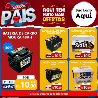 Modelo de Rede Social para Feed Facebook com o tema Dia dos Pais para Baterias Elétricas