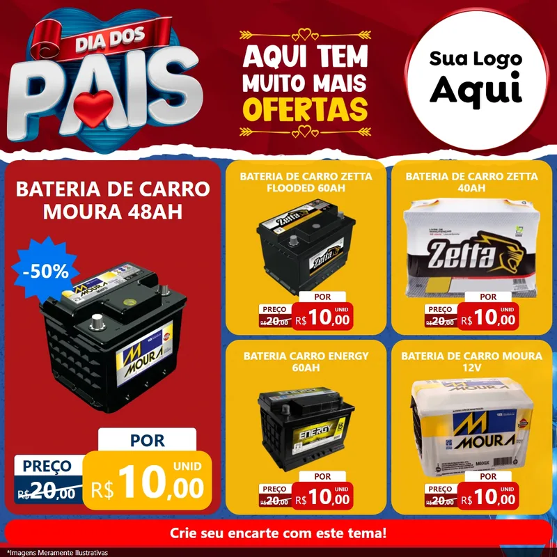 Modelo de Rede Social para Feed Facebook com o tema Dia dos Pais para Baterias Elétricas