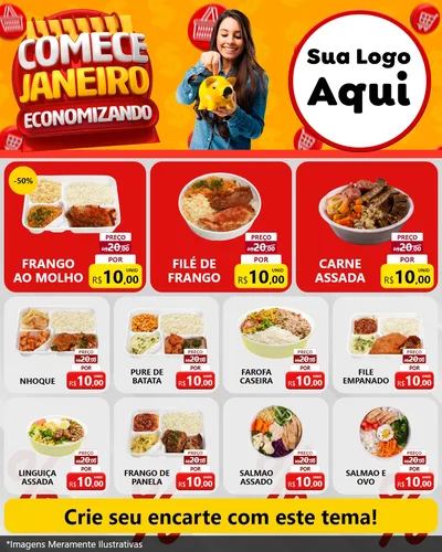 Modelo de Rede Social para Feed Instagram com o tema Comece Janeiro Economizando para Restaurante