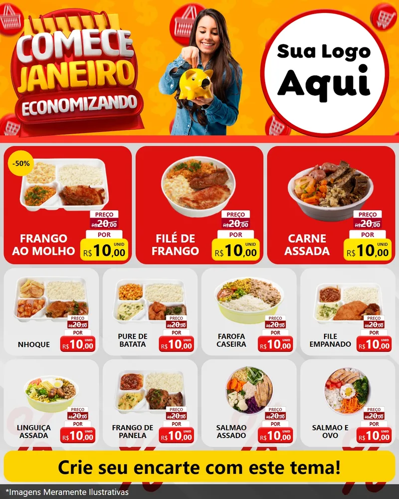 Modelo de Rede Social para Feed Instagram com o tema Comece Janeiro Economizando para Restaurante