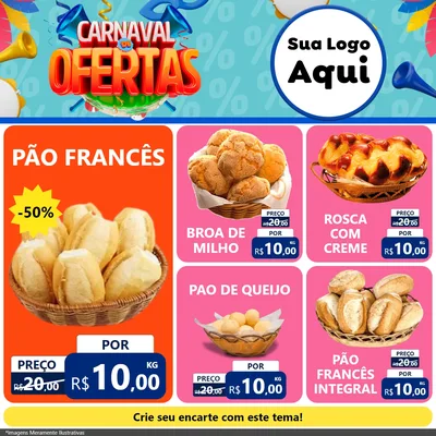 Modelo de Rede Social para Feed Facebook com o tema Carnaval de Ofertas para Padaria