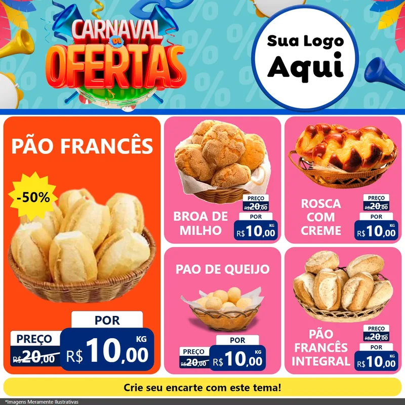 Modelo de Rede Social para Feed Facebook com o tema Carnaval de Ofertas para Padaria