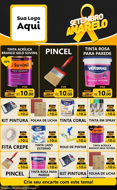 Modelo de Encarte para Encarte Grande com o tema Setembro Amarelo para Tintas e Ferramentas