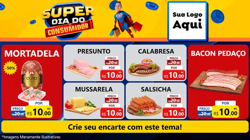 Modelo de TV para TV Horizontal com o tema Super Dia do Consumidor para Frios e Laticínios