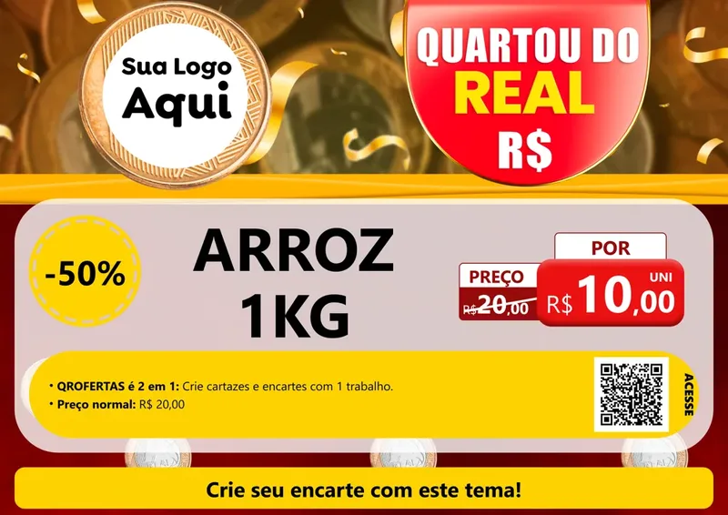 Modelo de Cartaz para Cartaz A4 Horizontal com o tema Quartou do Real para Supermercado