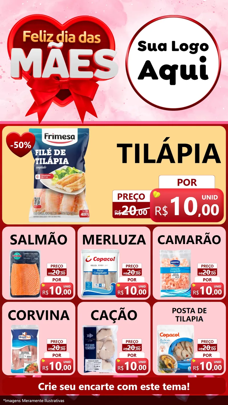 Modelo de Rede Social para Stories com o tema Feliz Dia Das Mães para Peixaria