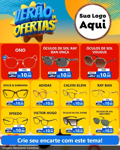 Modelo de Rede Social para Feed Instagram com o tema Verão de Ofertas para Óticas