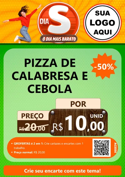 Modelo de Cartaz para Cartaz A4 Vertical com o tema Dia S - O Dia Mais Barato para Pizzaria