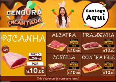 Modelo de Encarte para Encarte A4 Horizontal com o tema Cenoura Encantada - Páscoa para Açougue