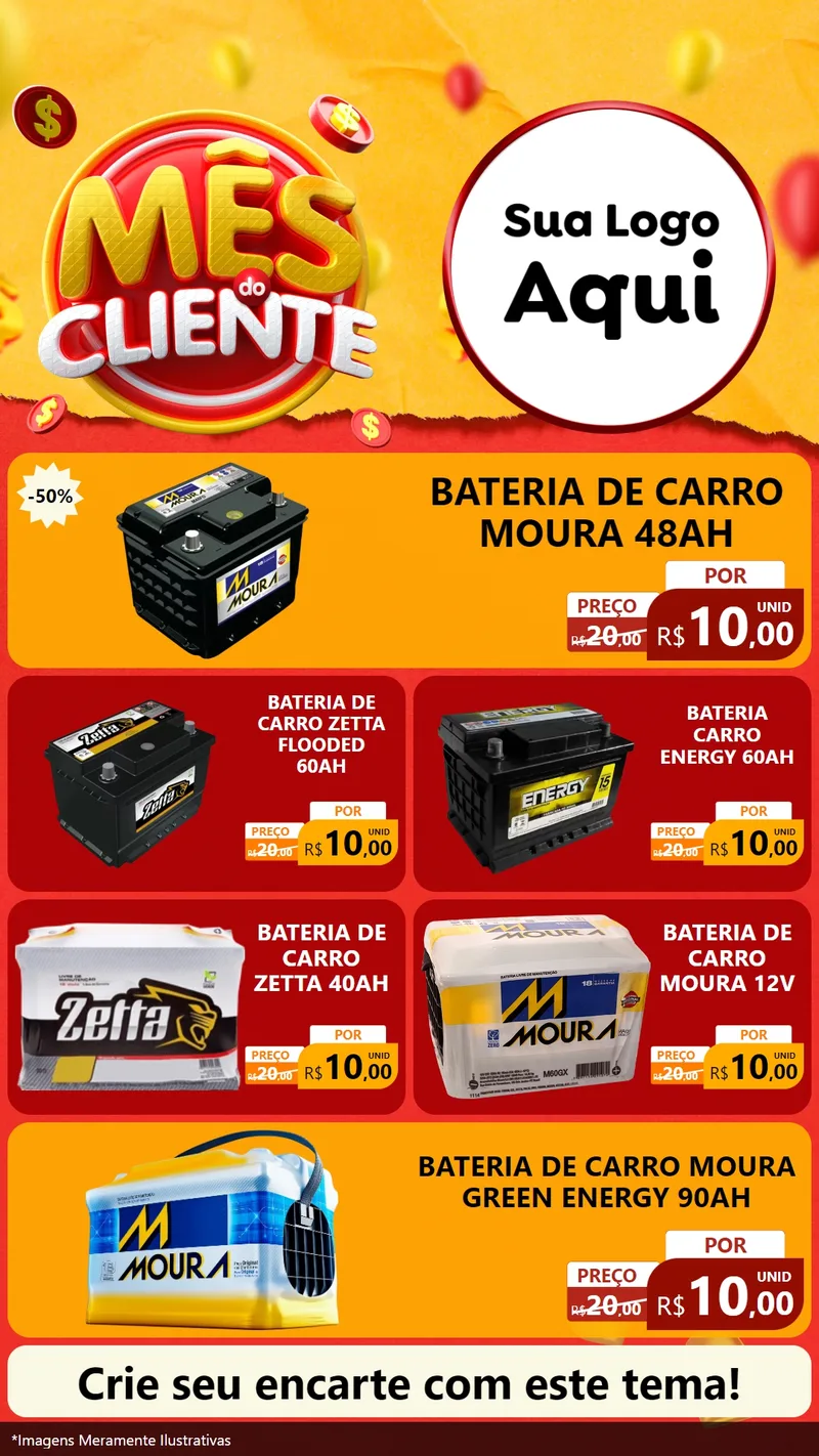 Modelo de TV para TV Vertical com o tema Mês do Cliente para Baterias Elétricas