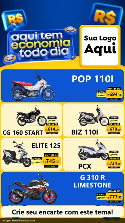 Modelo de TV para TV Vertical com o tema Aqui Tem Economia Todo Dia para Concessionaria de Motos