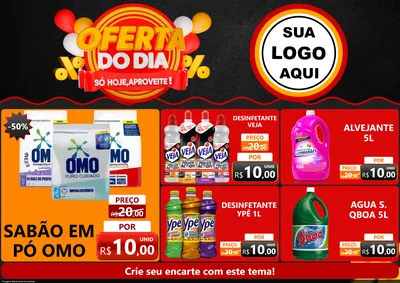 Modelo de Encarte para Encarte A4 Horizontal com o tema Oferta do Dia - Só hoje, Aproveite! para Produtos de Limpeza