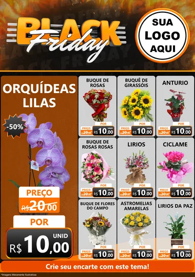 Modelo de Encarte para Encarte A4 Vertical com o tema Black Friday para Floricultura e jardim