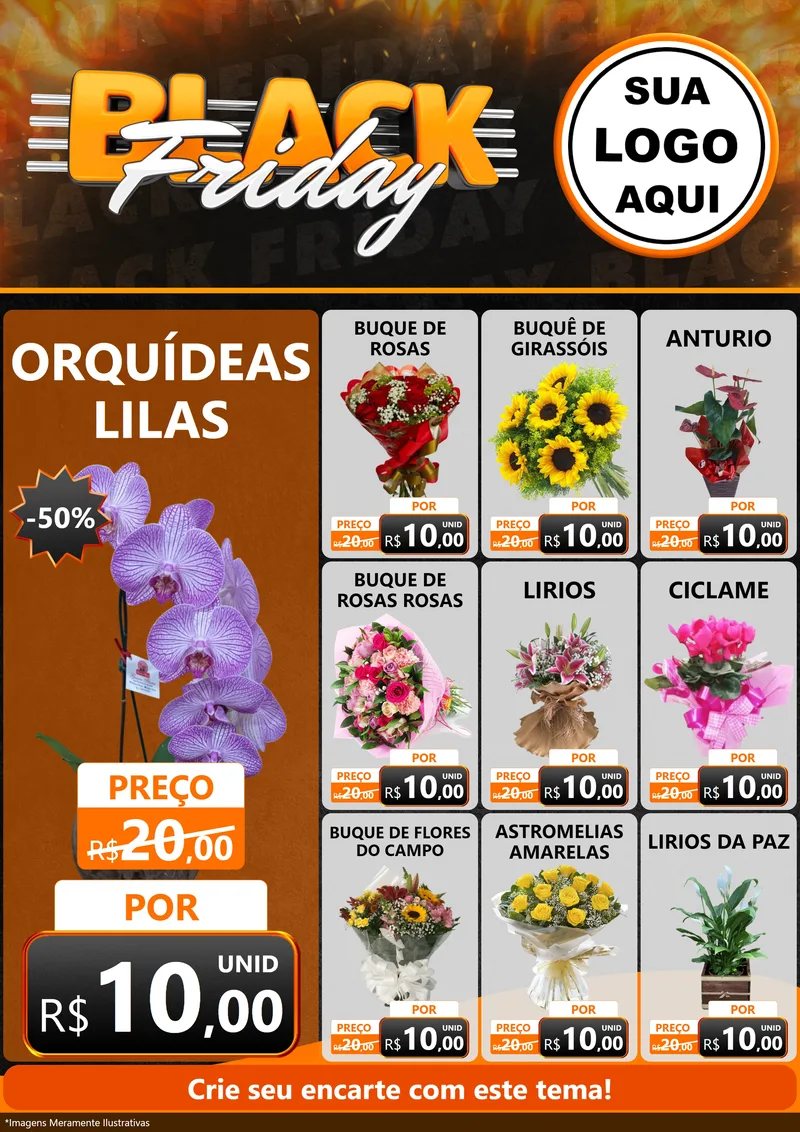 Modelo de Encarte para Encarte A4 Vertical com o tema Black Friday para Floricultura e jardim